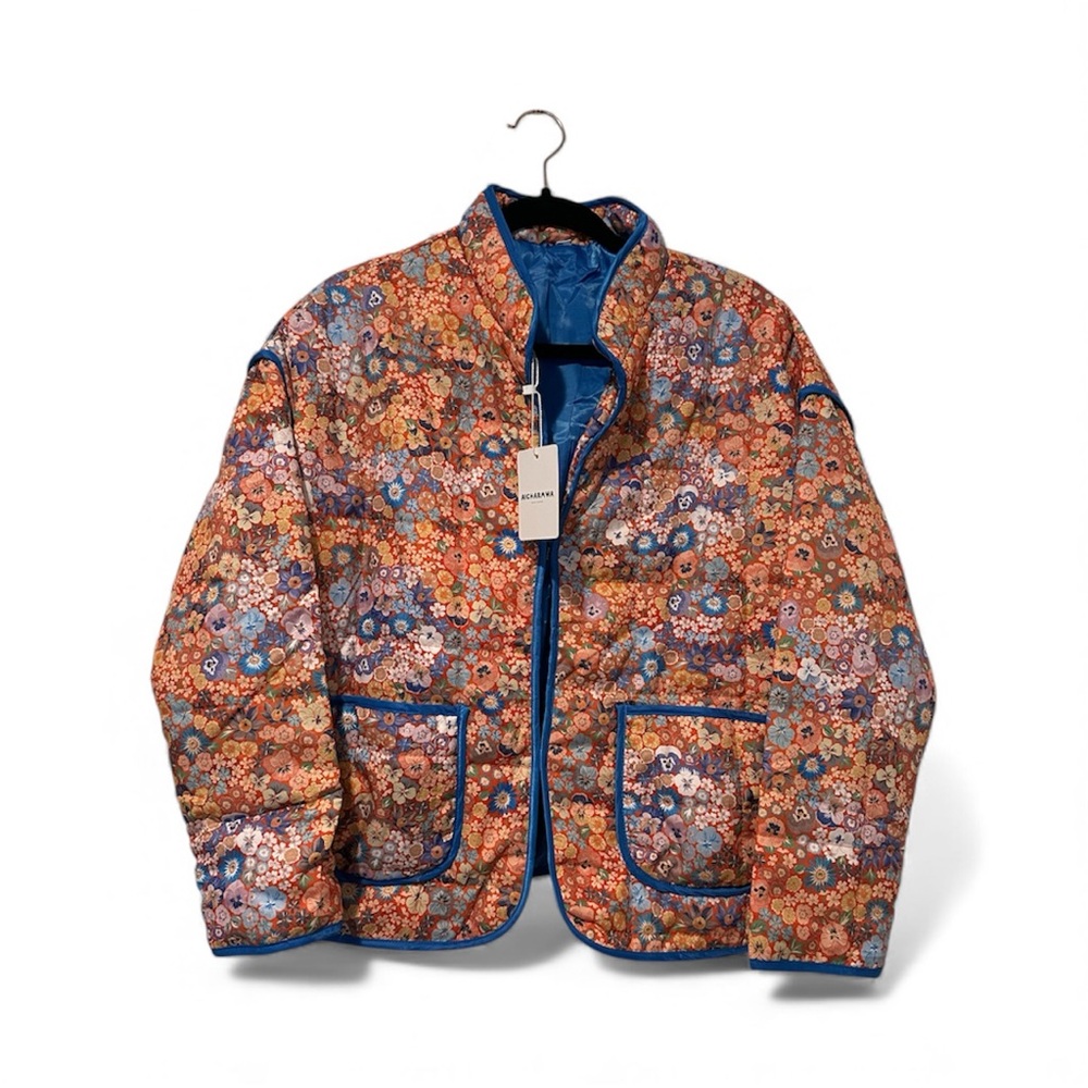 New with tags Floral Multicolor quilted boho Jacket with Blue Accents size xs